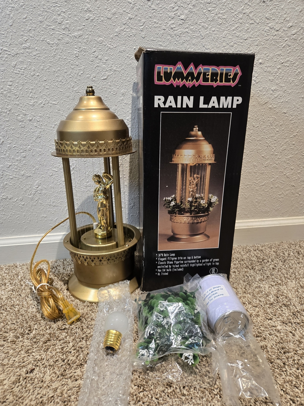 Lumaseries Gold Tabletop Rain Lamp - Decorative Table Accent- New Open Box